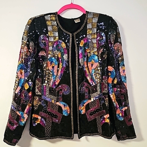 All sequins vintage jacket. Work of art. 100% silk made in India. Medium. Fab.. - Picture 1 of 12